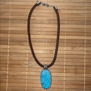 Turquoise Pendant Necklace with Brown Cord